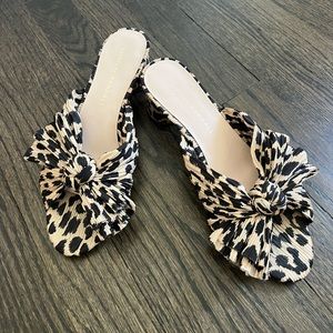Loeffler Randall leopard print Emilia pleated knot mules